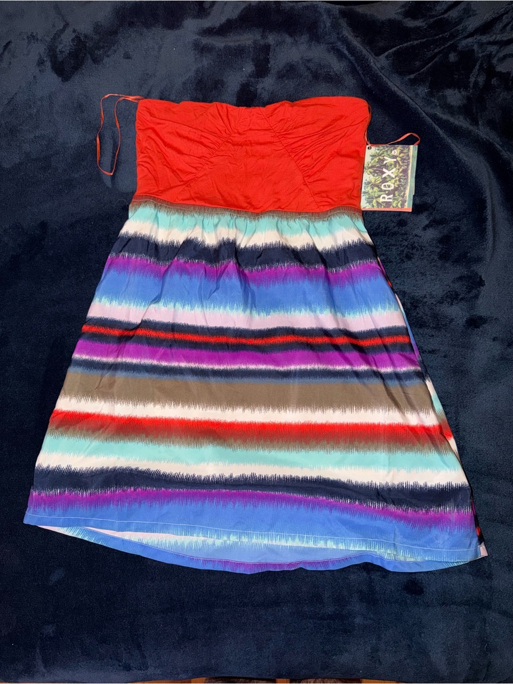 Teens Strapless Orange & Multicolor Stripe Summer Dress